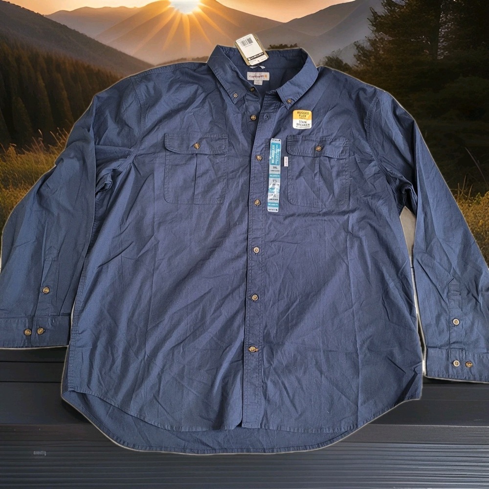 Carhartt Shirt Men 3XL Blue Rugged Flex Relaxed Long Sleeve Work Stain Resistant